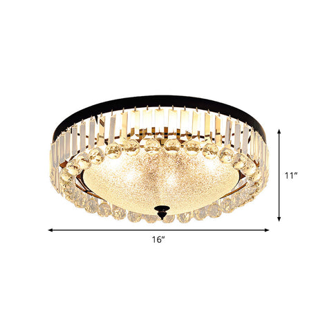 5-Bulb Textured Glass Dome Flush Mount Light In Black With Crystal Accent