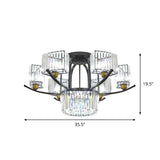 Modern Sputnik Crystal Block Flush Light Fixture - 9/12 Head Semi Mount In Black