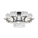 Modern Sputnik Crystal Block Flush Light Fixture - 9/12 Head Semi Mount In Black