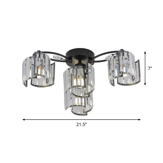 Contemporary Clear Crystal Block Semi - Mount 4/6 - Light Fixture - Black Finish