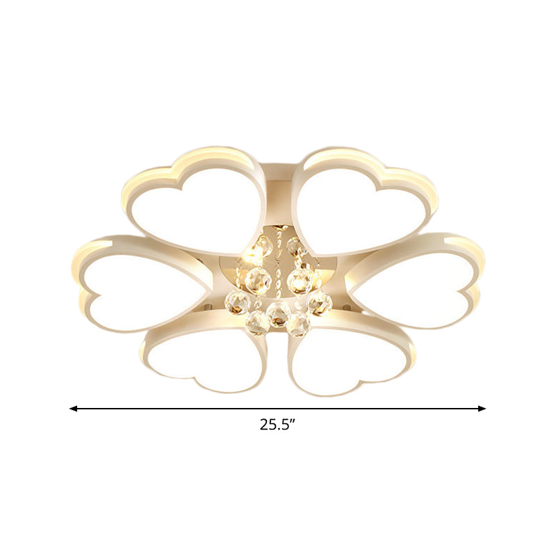 Modern Heart - Shaped Acrylic Flush Mount Light With Crystal Ball - 6 Bulbs White Perfect For