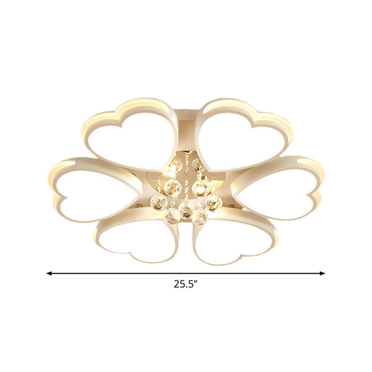 Modern Heart - Shaped Acrylic Flush Mount Light With Crystal Ball - 6 Bulbs White Perfect For