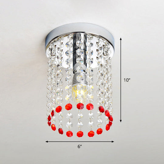 Minimalist Chrome Flush Mount Ceiling Light With Crystal Cascade Design