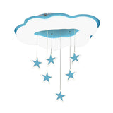 Cartoon Cloud And Star Flushmount Led Ceiling Light For Bedroom - Acrylic Pink/Blue Design