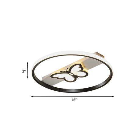 Nordic Black Butterfly Flush Mount Led Ceiling Light Fixture With Acrylic Shade In Warm/White