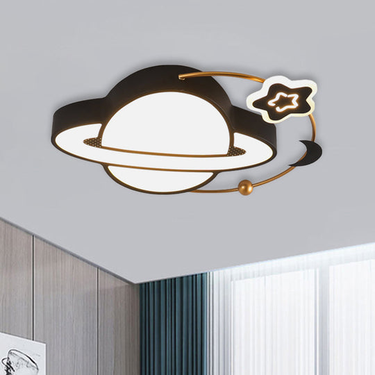 Modern Led Planet Flush Mount With Moon And Star Design - Black Acrylic Ceiling Light Fixture / A