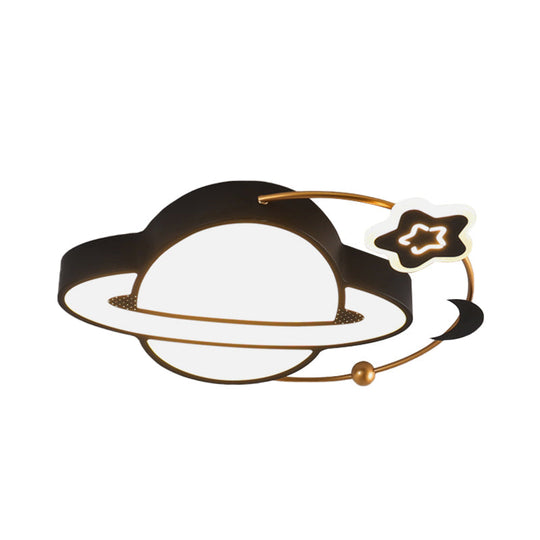 Modern Led Planet Flush Mount With Moon And Star Design - Black Acrylic Ceiling Light Fixture