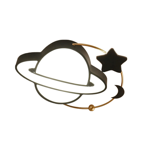 Modern Led Planet Flush Mount With Moon And Star Design - Black Acrylic Ceiling Light Fixture