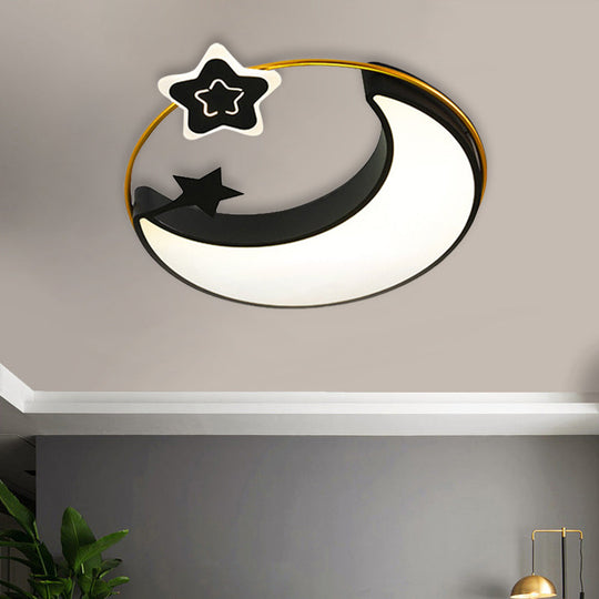 Contemporary Led Black Moon And Star Flushmount Ceiling Fixture