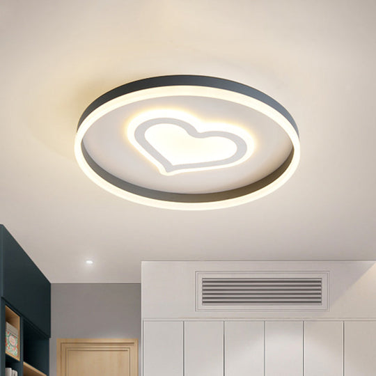 Grey Acrylic Led Ceiling Lamp: Modern Circular Flush Light With Butterfly/Loving Heart Design For