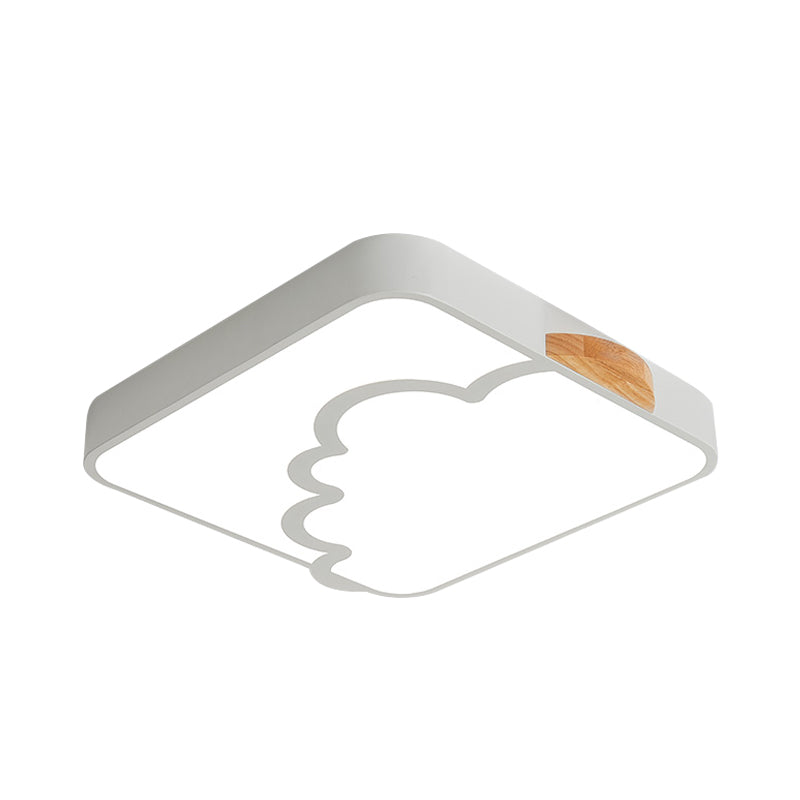 Minimalist Acrylic Led Ceiling Flush Mount In Grey/White/Green With Wood Detail