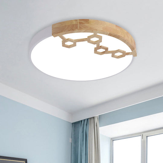 Modern Acrylic Circle Flush Ceiling Light With Wood Design - Led Spotlight In Grey/White/Green