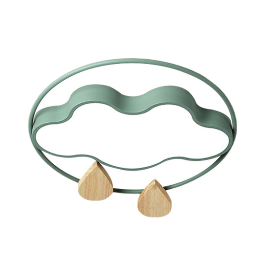 Modern Cloud Bedroom Ceiling Light With Acrylic Led Wood Raindrop Design (Grey/White/Green)