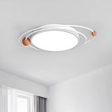 Nordic Led Flush Mount Ceiling Light With Acrylic Ring And Wood Ball In Grey/White/Blue