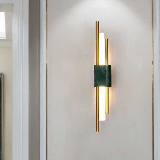 Modern Led Marble Rectangle Wall Light With Slim Tube Detail In White/Warm White/Green Color Option