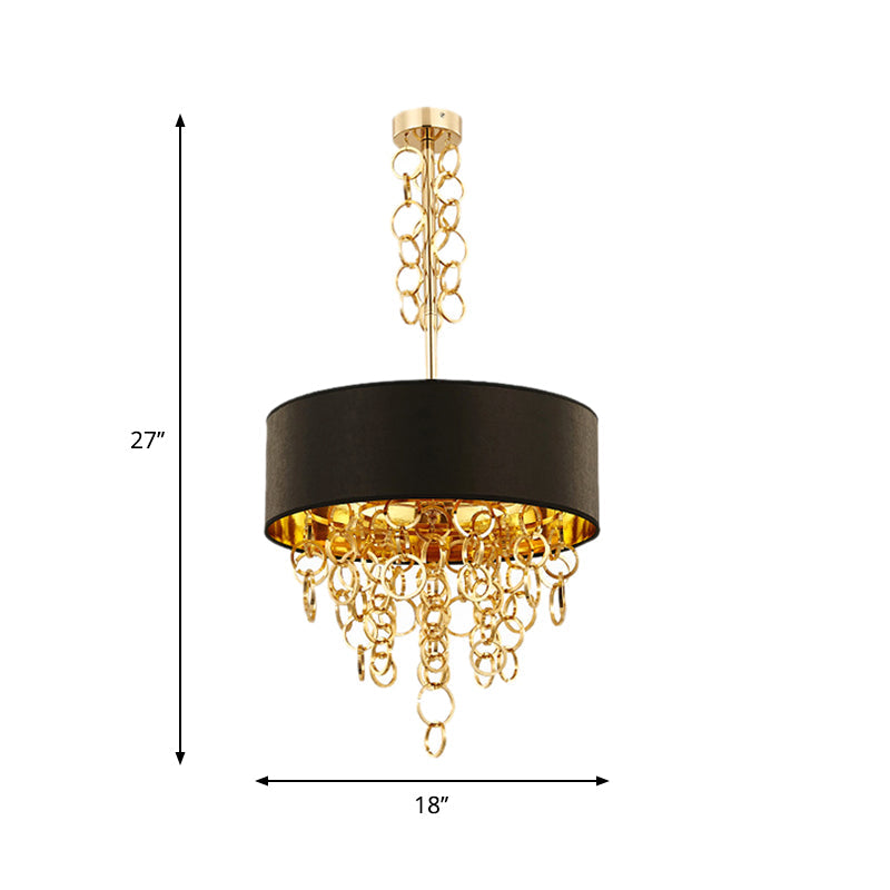 Modern Metal 3-Light Ceiling Chandelier With Multi Rings: Black And Gold Contemporary Pendant