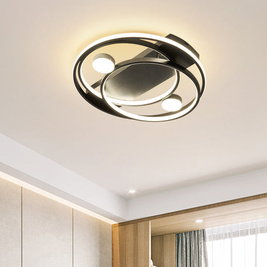Metal Halo Ring Led Flush Mount Fixture In Black/Gold For Bedroom - 16/19.5 Dia White/Warm Light