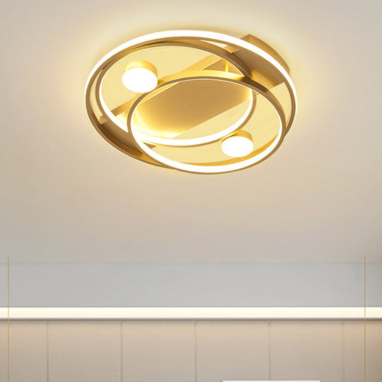 Metal Halo Ring Led Flush Mount Fixture In Black/Gold For Bedroom - 16’/19.5’ Dia White/Warm Light