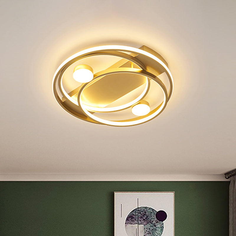 Metal Halo Ring Led Flush Mount Fixture In Black/Gold For Bedroom - 16’/19.5’ Dia White/Warm Light