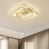 Minimal Led Gold Flush Mounted Acrylic Bedroom Light Fixture In White/Warm