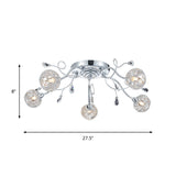 Contemporary Chrome Led Semi Mount Ceiling Light With Metal Mesh Shade Stylish 5-Light Fixture For