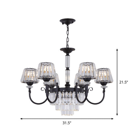 Modern Black Crystal Chandelier With Tapered Suspension - 3/6 Heads For Dining Room Lighting