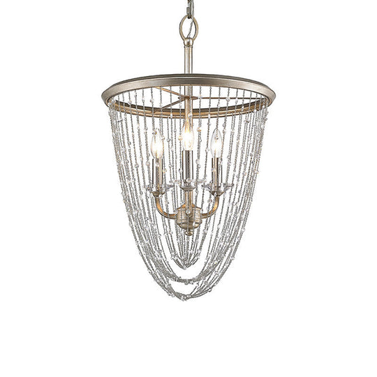 Modern Crystal Chandelier Lamp With 3 Gold Heads And Draped Chain Suspension