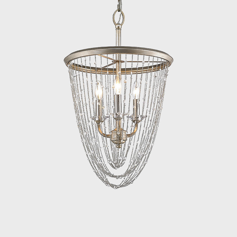 Modern Crystal Chandelier Lamp With 3 Gold Heads And Draped Chain Suspension
