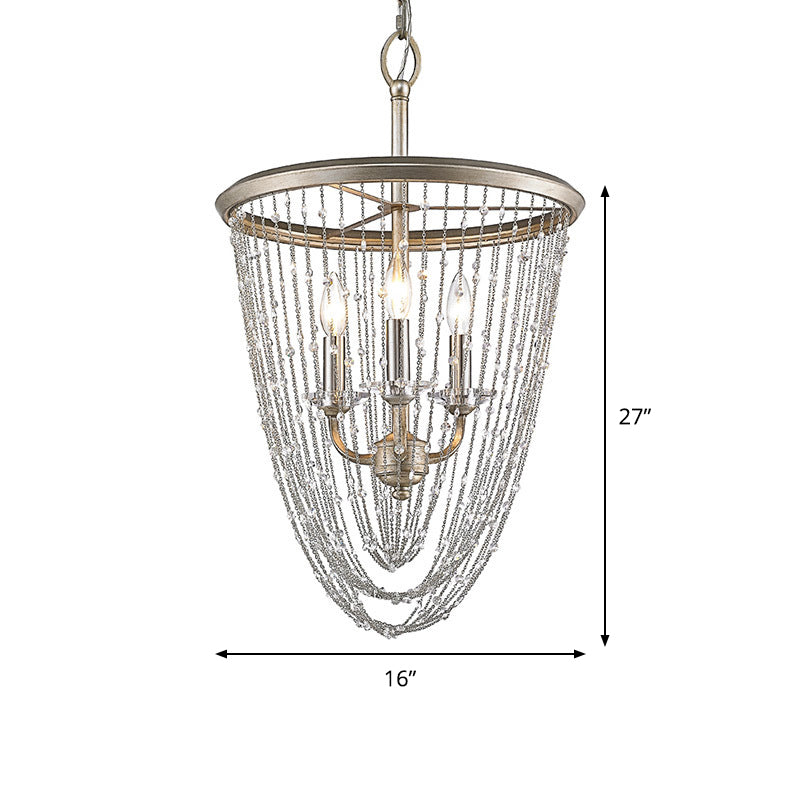 Modern Crystal Chandelier Lamp With 3 Gold Heads And Draped Chain Suspension