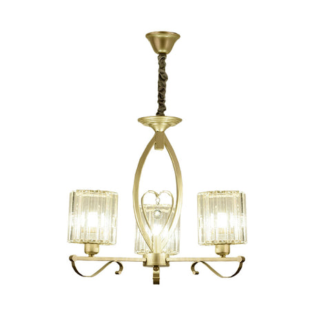 Modern Gold Cylinder Crystal Chandelier - 3/6 Lights Living Room Ceiling Light