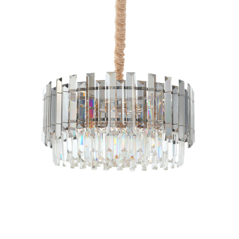Modernist Dual-Layered Dining Room Chandelier With Clear And Smoke Gray Crystal Shades - 9-Bulb