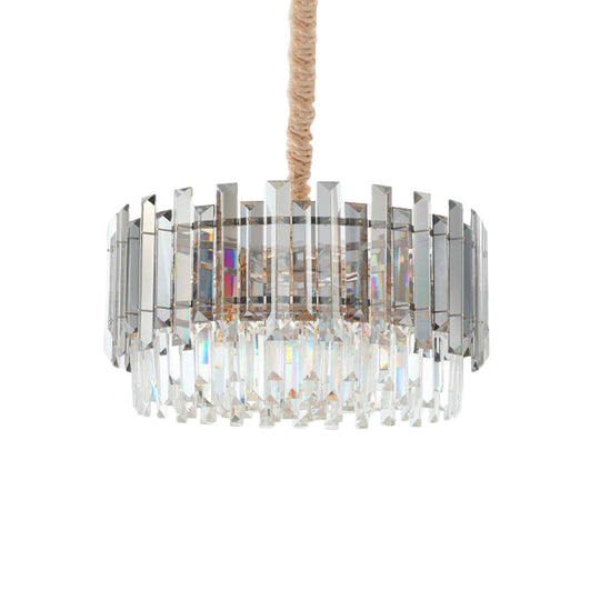 Modernist Dual-Layered Dining Room Chandelier With Clear And Smoke Gray Crystal Shades - 9-Bulb