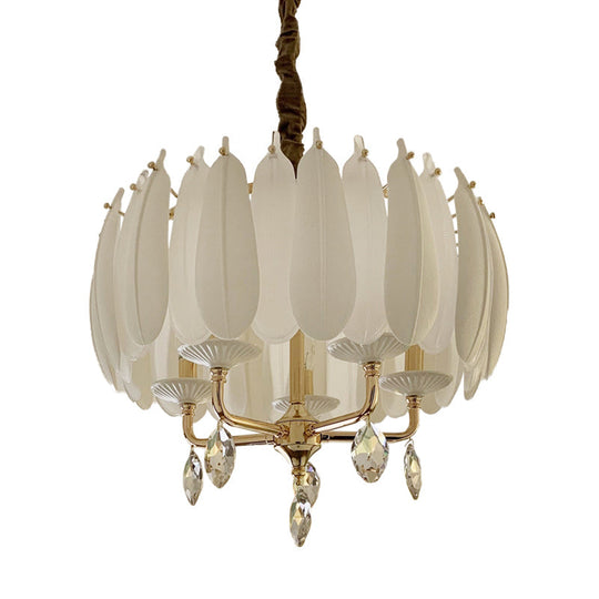 Minimalist White Bedroom Chandelier With Candle Crystal Pendant Glass And Ceramic Feather – 5