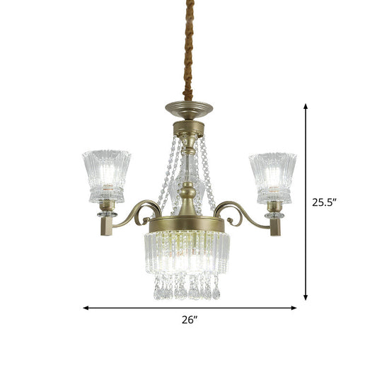 Modern Gold Crystal Chandelier Pendant Lamp With Clear Conical Shades - 6/9-Head Light Fixture For