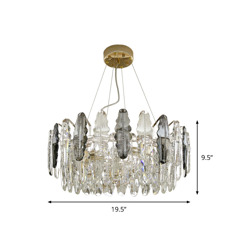 Modernist Clear And Smoke Gray Crystal Chandelier Light - 2 Tiers Suspension 6 Heads