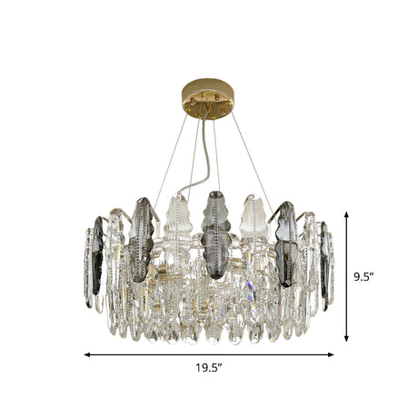 Modernist 2-Tier Suspension Chandelier Light - 6 Heads Clear And Smoke Gray Crystal