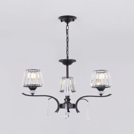 Modern Crystal Cone Chandelier: 3/6-Bulb Suspended Ceiling Lamp In Black Perfect For Bedrooms