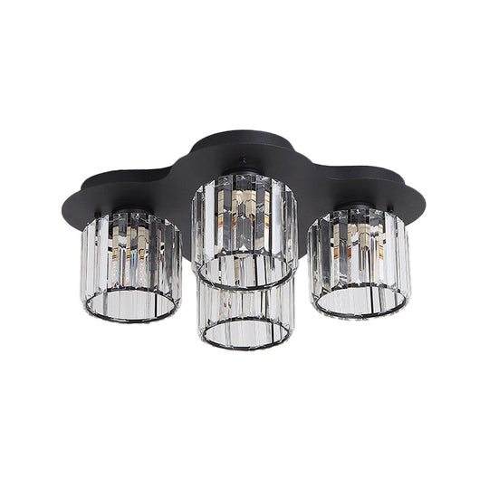 4 - Head Crystal Block Flush Ceiling Light Fixture In Black/Gold - Simple Cylinder Design