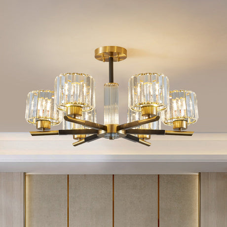 Crystal Block Ceiling Light With 3/6 Semi-Mounted Cylinder Lights In Black And Gold 6 / Black-Gold
