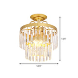 Gold 2-Layer Crystal Semi Flush Mount Light Fixture With 3/5 Bulbs - Postmodern Style For Living