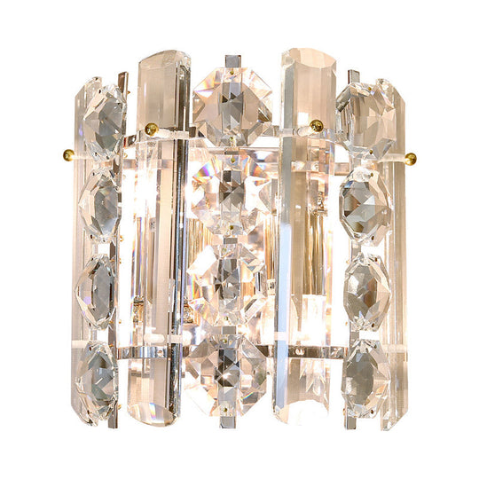 Contemporary 2-Light Wall Lamp With Crystal Shade For Living Room