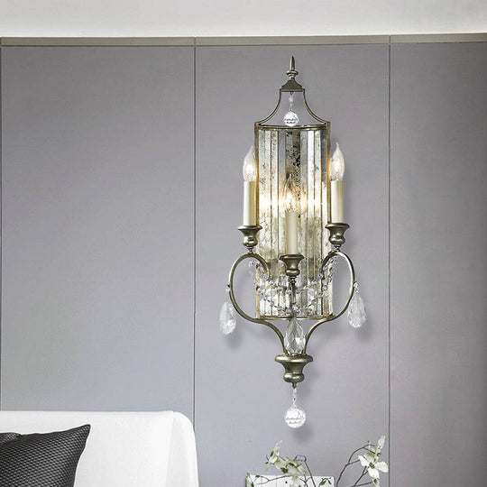 Faceted Crystal Silver Wall Sconce Candelabra For Living Rooms 1/3-Head Fixture