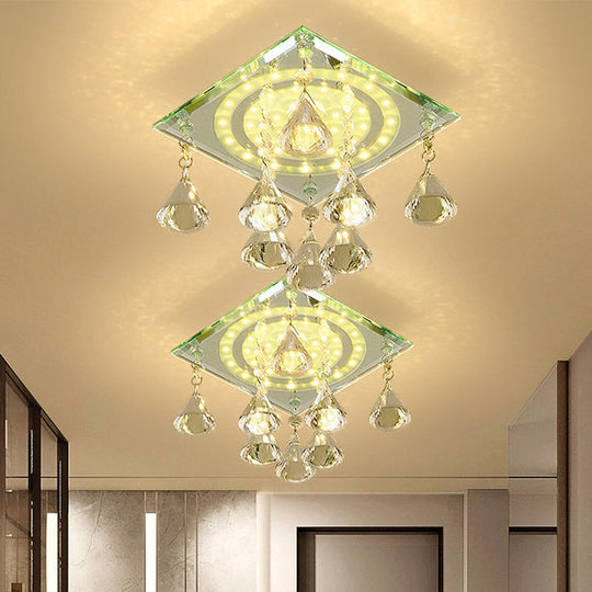 Minimalist Led Flush Mount Crystal Square Ceiling Light For Corridors