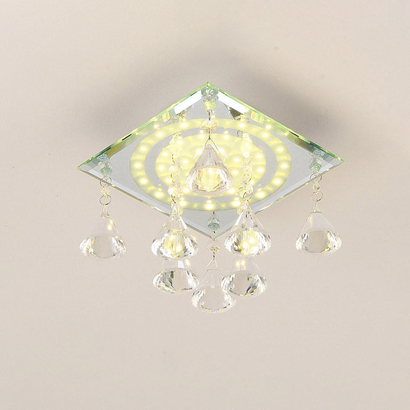 Minimalist Led Flush Mount Crystal Square Ceiling Light For Corridors Clear