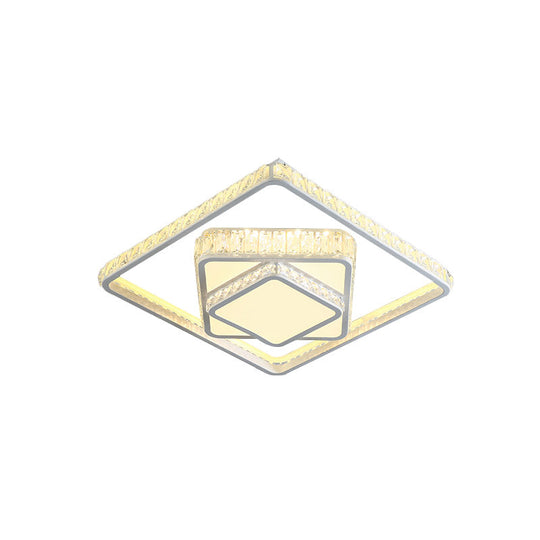 Modern Led Crystal Ceiling Light: Square Flush Mount Fixture In White For Bedroom