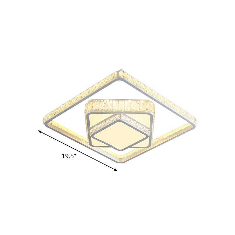 Modern Led Crystal Ceiling Light: Square Flush Mount Fixture In White For Bedroom