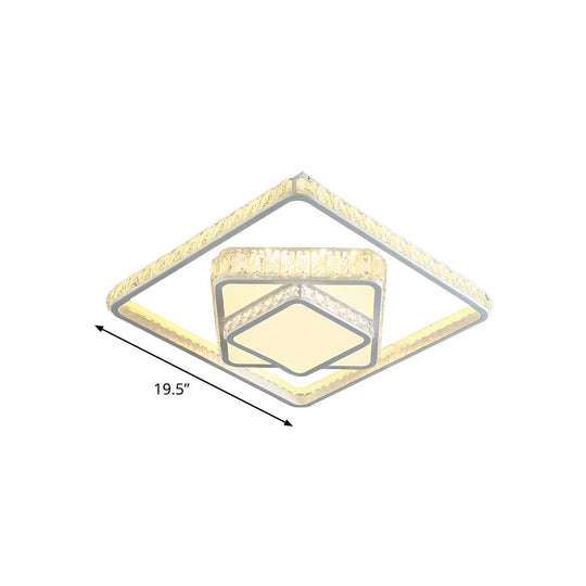 Modern Led Crystal Ceiling Light: Square Flush Mount Fixture In White For Bedroom