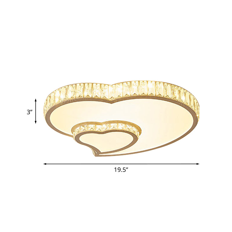 Cut Crystal Led Flush Mount Recessed Lighting In White - Minimalist Dual Heart Design