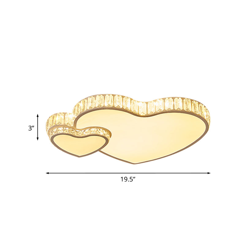Cut Crystal Led Flush Mount Recessed Lighting In White - Minimalist Dual Heart Design