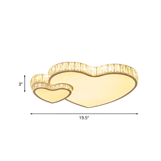 Cut Crystal Led Flush Mount Recessed Lighting In White - Minimalist Dual Heart Design